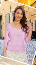 EANUER Women's Short Sleeve Cropped Cardigan Button Down Sweater Light Purple M