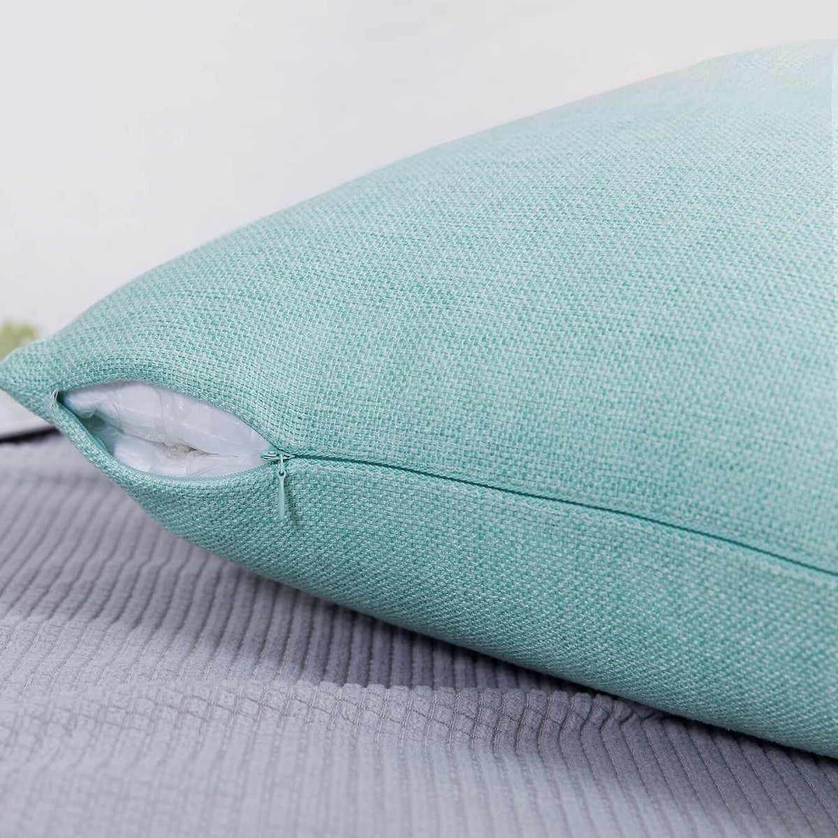 Jepeak Linen Throw Pillow Covers 16x24 Inch Pack of 2 Light Teal