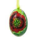 Red Flowers on Green Wooden Egg Easter Ornament 3 Inches