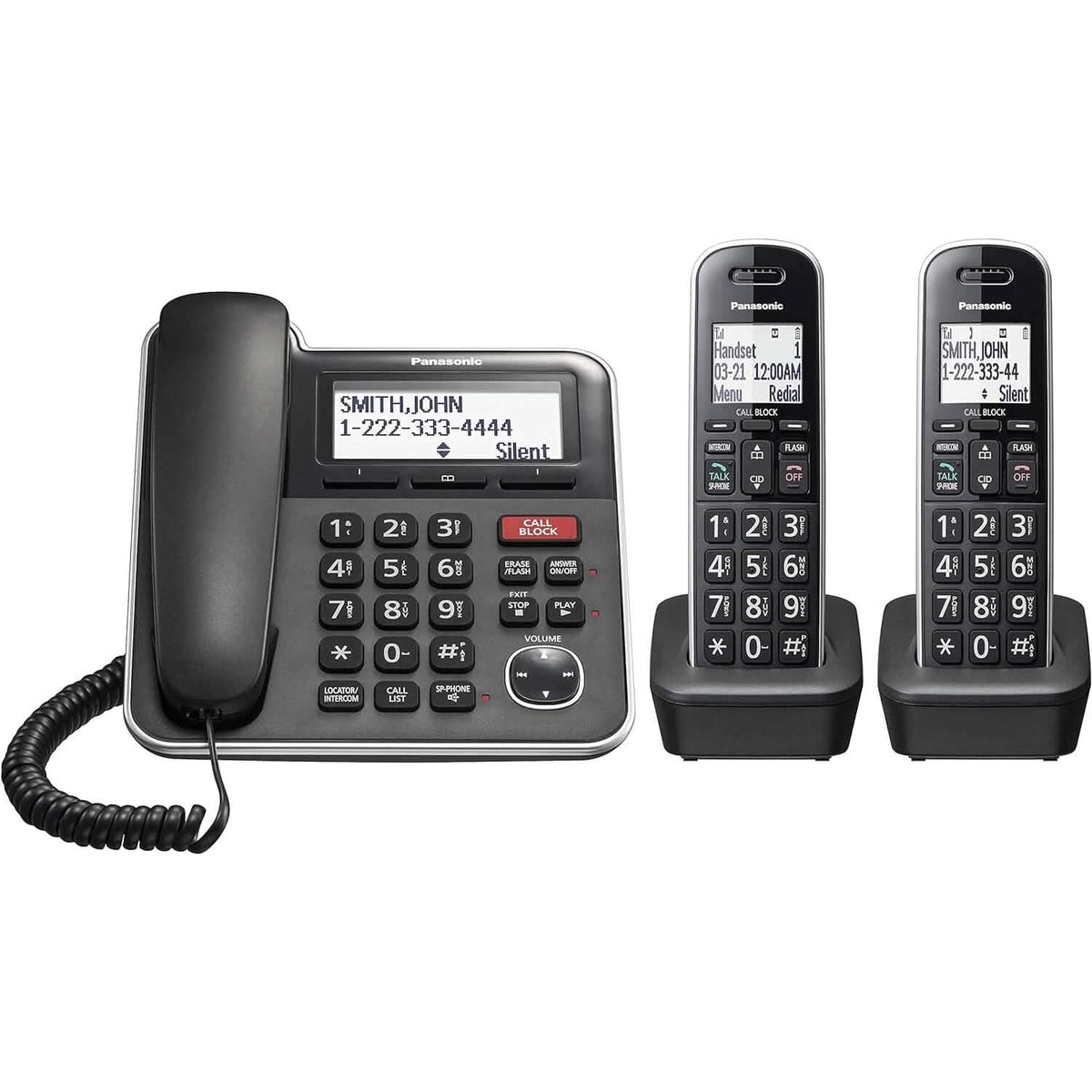 Panasonic Expandable Corded/Cordless Phone System with Answering Machine and One Touch Call Blocking – 2 Handsets  (Refurbished)
