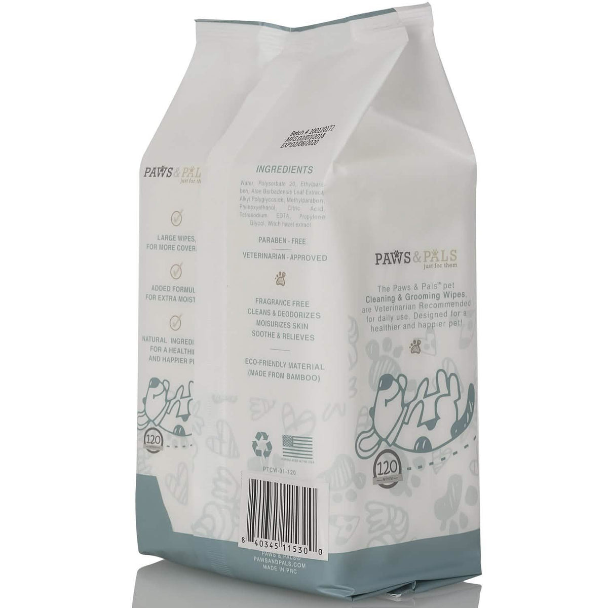 Paws & Pals Pet Grooming Wipes Hypo-Allergenic Cleansing and Deodorizing