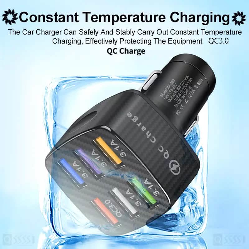 PBG LED 6 Port Car Charger and 4Ft. 3-in-1 Cable Combo