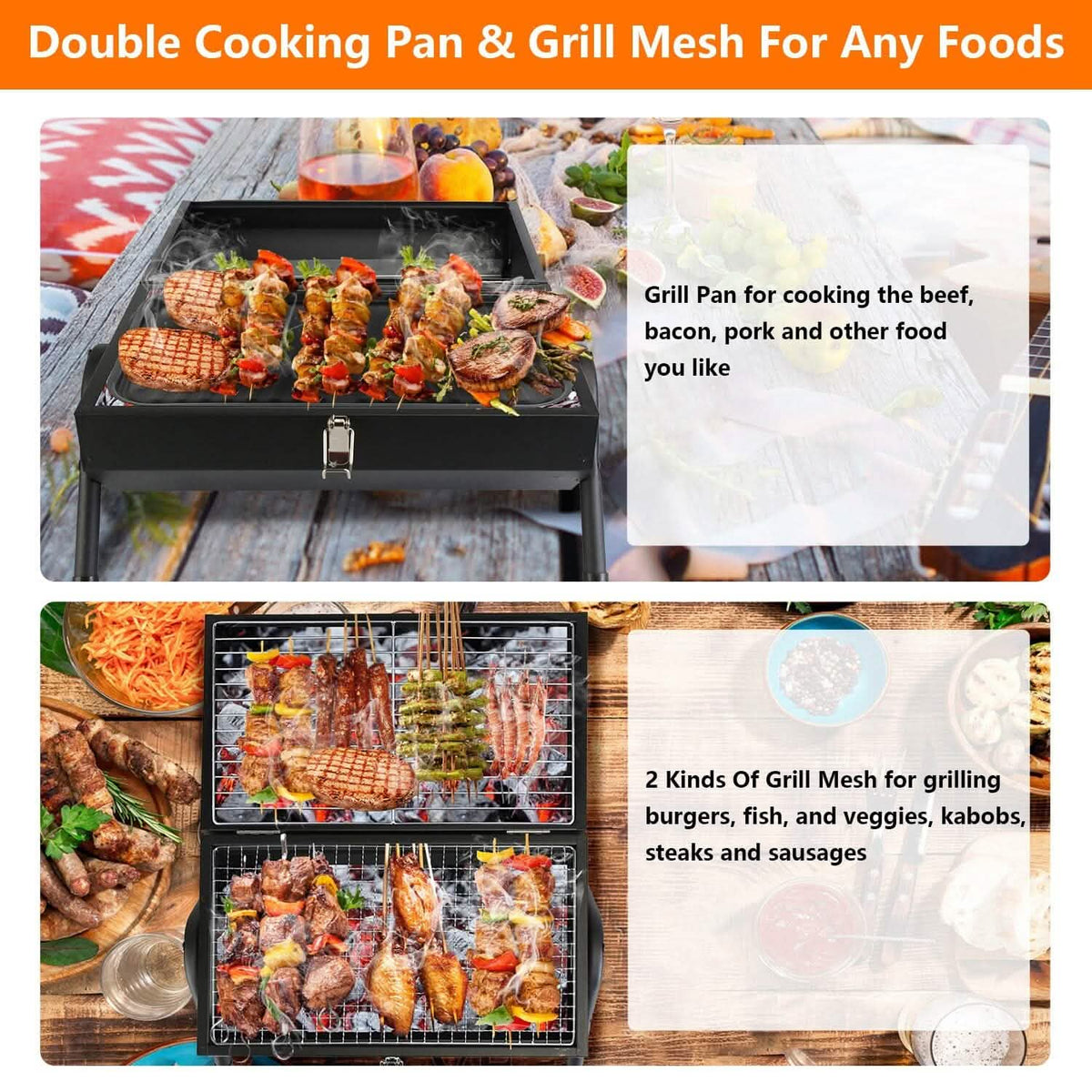 Portable Charcoal Two Sides Folding BBQ Grill