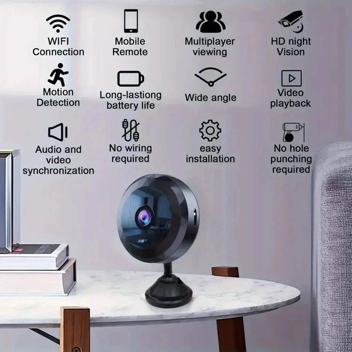 Portable Mini Wireless WiFi Camera, Indoor/Outdoor Surveillance Security Hidden Nanny Cam with Night Vision