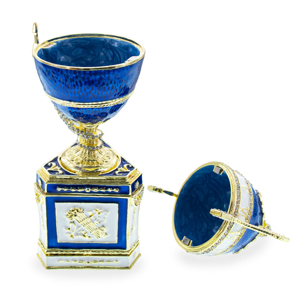 1895 Blue Serpent Clock Royal Imperial Easter Egg 7 Inches