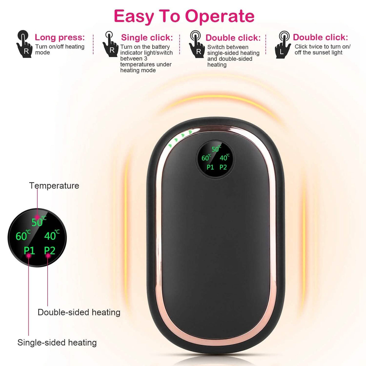 Rechargeable Hand Heater Pocket Warmer Power Bank with Digital Display