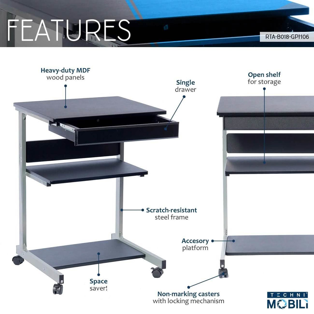Rolling Laptop Cart with Storage