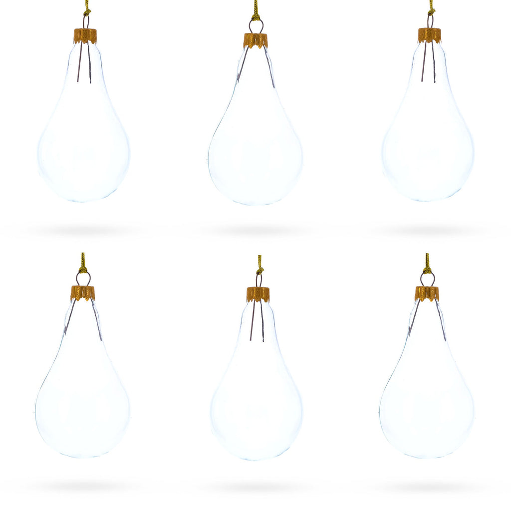 Set of 6 Clear Glass Waterdrop Finial Christmas Ornaments