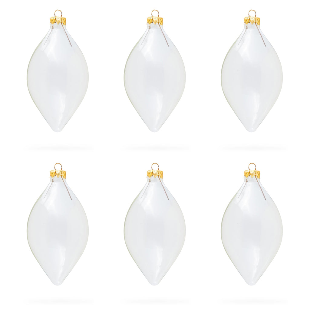 Set of 6 Pointed Teardrop Finial Clear Glass Christmas Ornaments