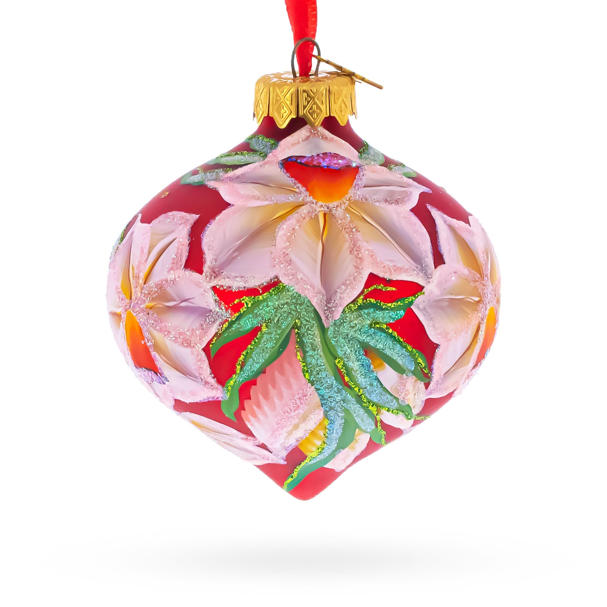 Narcissus Flowers Onion-Shape Finial Glass Christmas Ornament