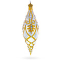 Gold & White Baroque-Style Gem-Encrusted Elongated Pointed Teardrop Finial Glass Christmas Ornament