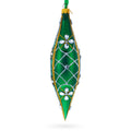 Emerald Jeweled Lattice Elongated Pointed Teardrop Finial Glass Christmas Ornament