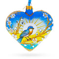 Golden Sunrise Bird Heart Glass Ornament