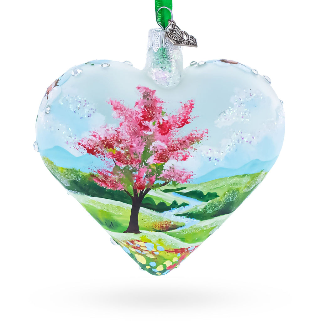 Sparkling Daisy Meadow Vista Jeweled Glass Heart Ornament