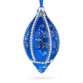Jeweled Pattern on Blue Pointed Teardrop Finial Glass Christmas Ornament