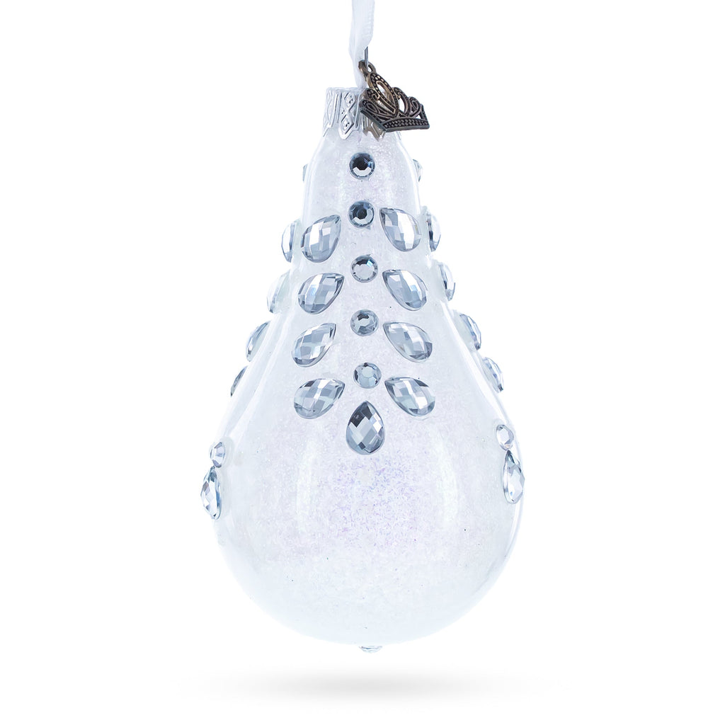 Diamonds on Clear Waterdrop Finial Glass Christmas Ornament