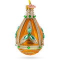 Turquoise Jewels on Striped Gold Glass Waterdrop Finial Christmas Ornament