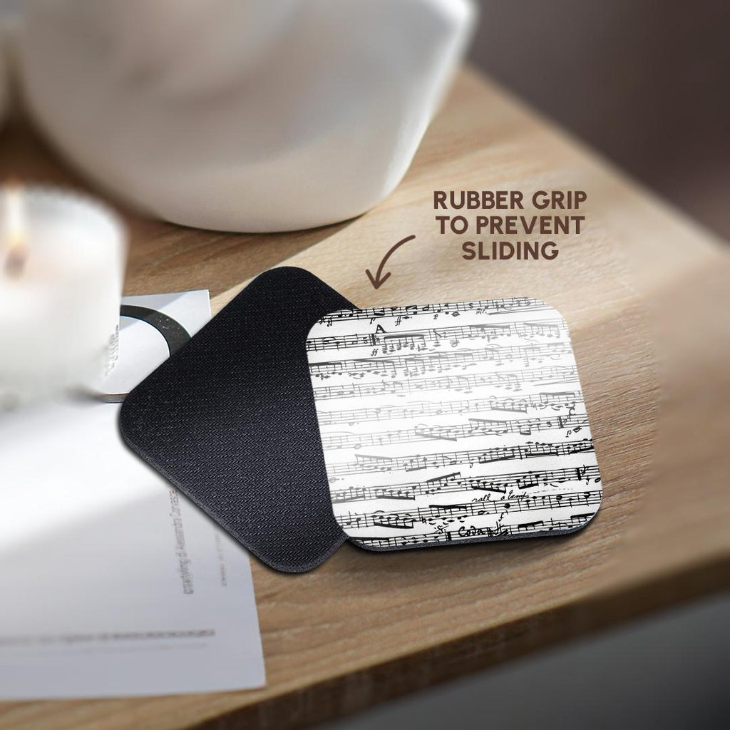3dRose InspirationzStore Music Art Designs - Musical notes - vintage sheet music - black and white piano notation - pianist and musician gifts - Coasters (cst_112825)