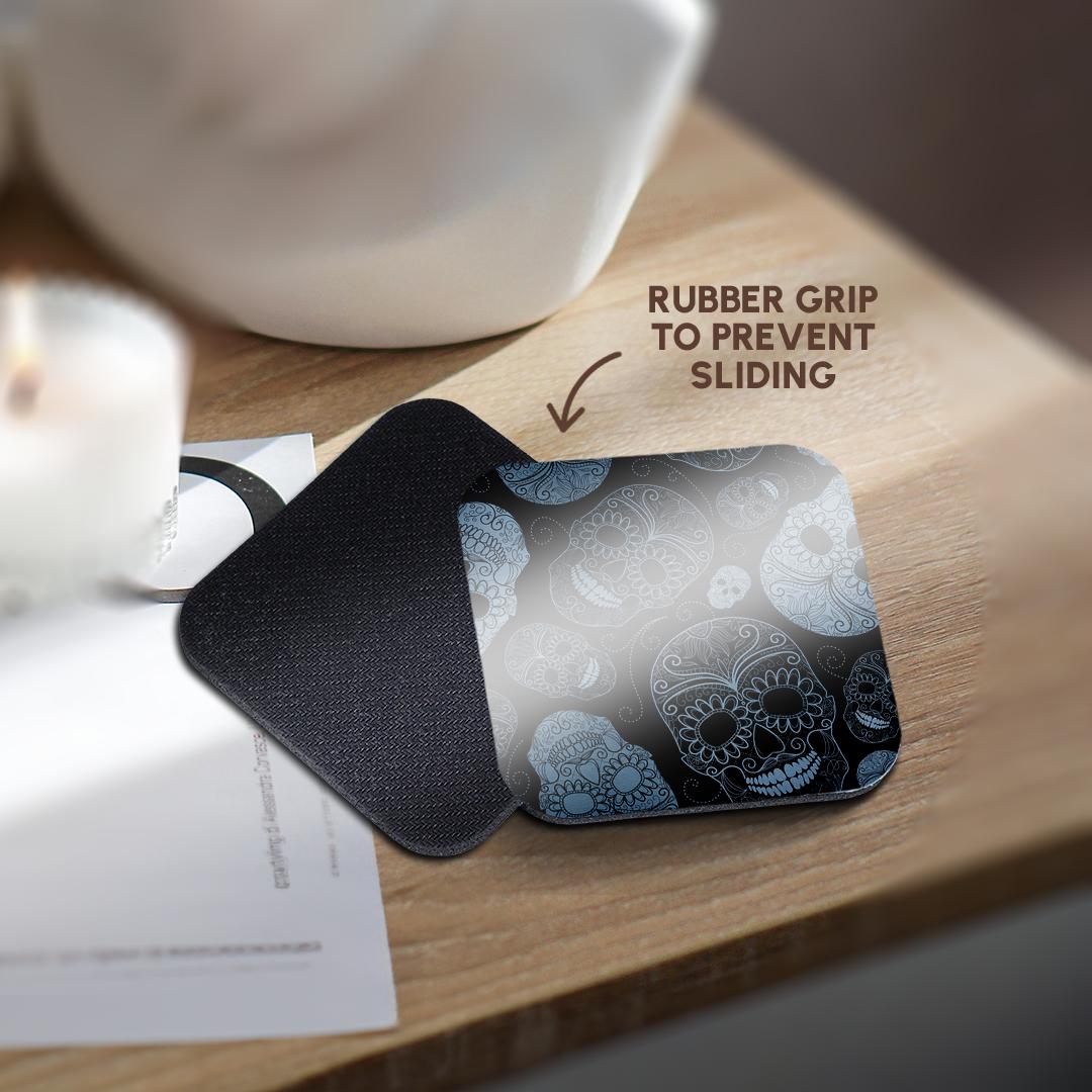 3dRose PS Creations - Blue Sugar Skulls Day of The Dead Art - Coasters (CST_110444)