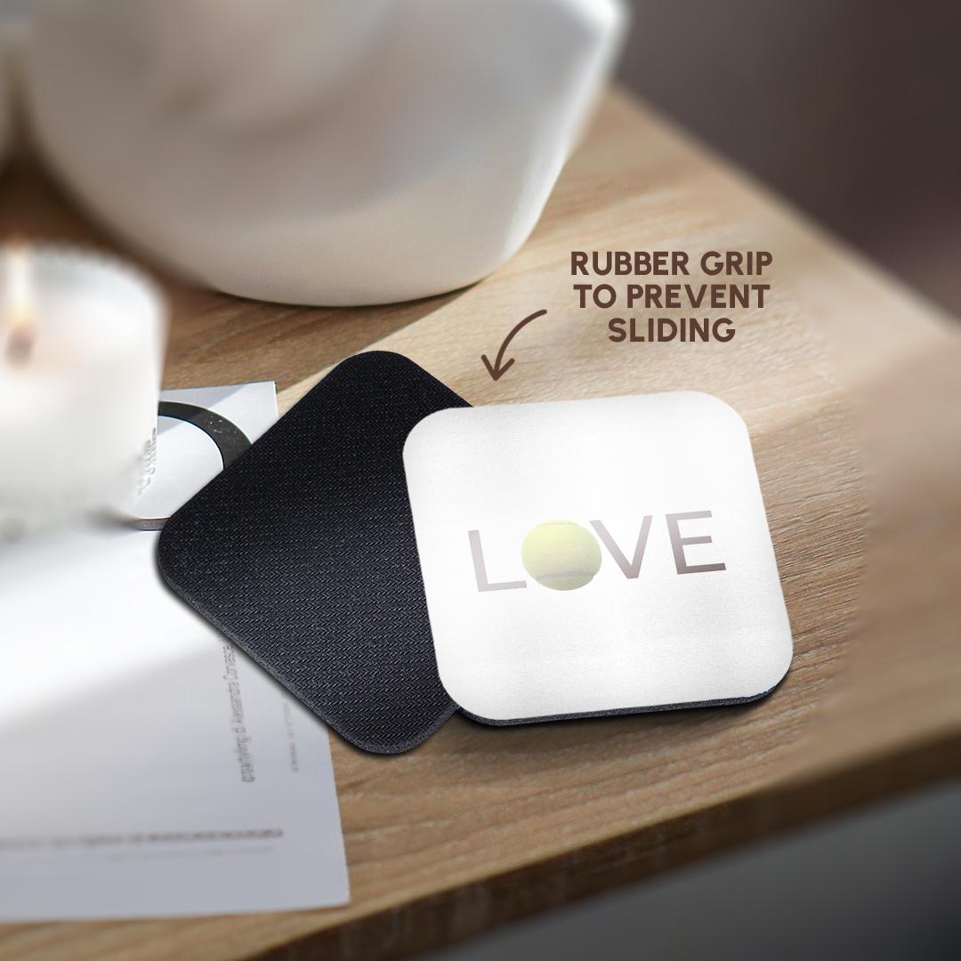 3dRose InspirationzStore Love series - Love text with green tennis ball for O. Sport player playing hobby - Coasters (cst_180488)
