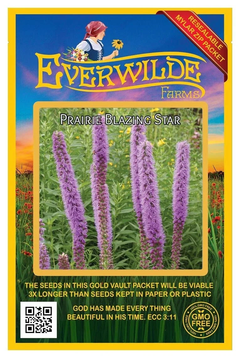 Prairie Blazing Star Wildflower Seeds 1 Oz - Liatris pycnostachya - Everwilde Farms Mylar Seed Packet