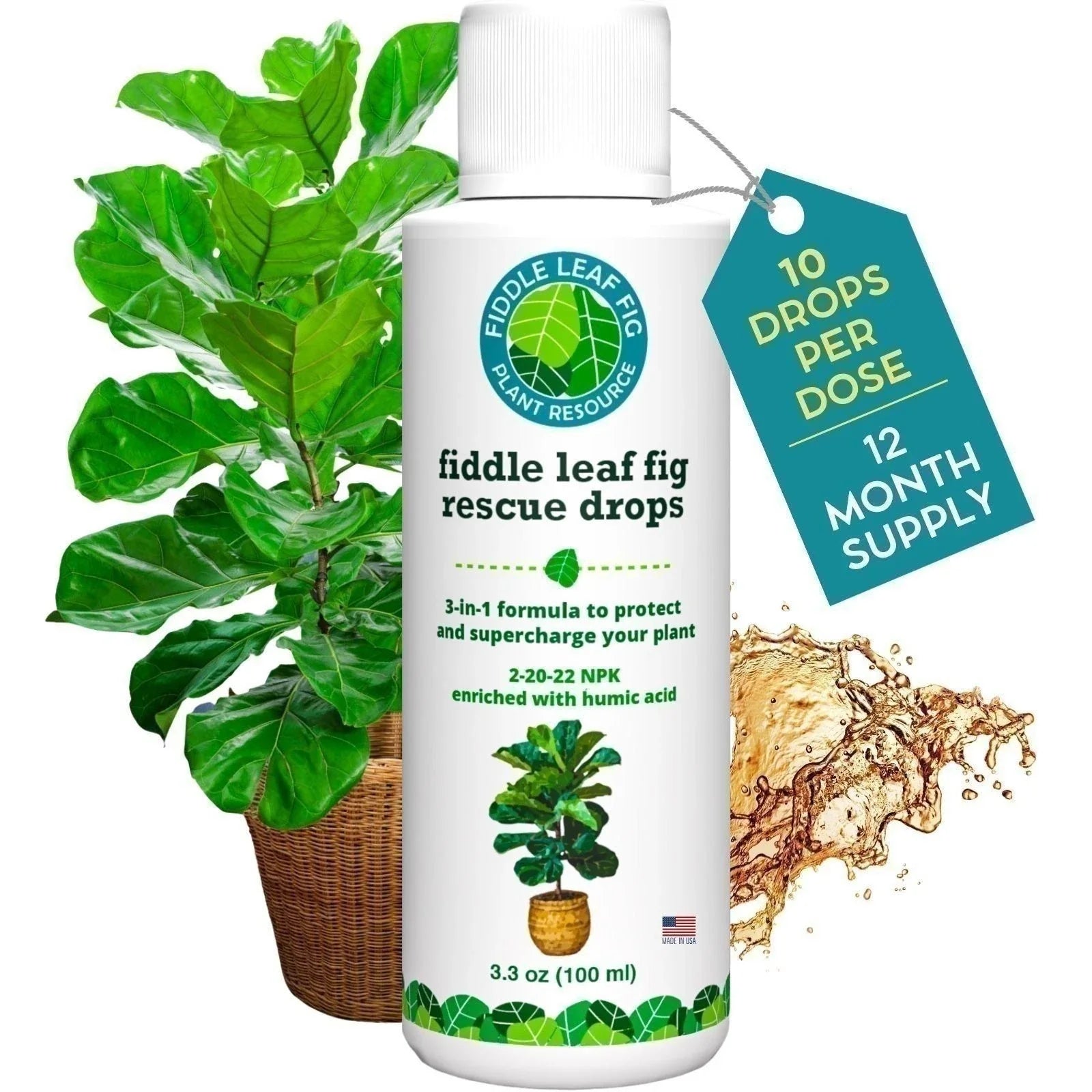 Fiddle Leaf Fig Rescue Drops - 100ml 3-in-1 Fertilizer, Root & Immunity Boost for Ficus lyrata