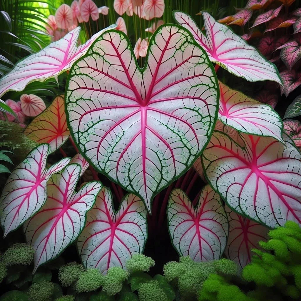 Fiesta Caladium Bulbs - 2 Perennial Bulbs for Planting - Colorful Foliage, Ideal for Gardens, Caladium bicolor