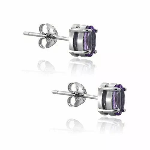 RMZ GOLD NYC Women's 925 Sterling Silver Earrings Stud Amethyst Oval Purple Earring