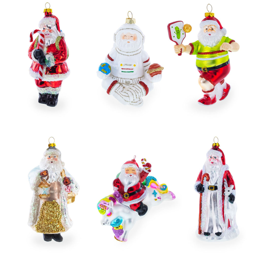 Santa Riding Retro Scooter with Gifts Glass Christmas Ornament