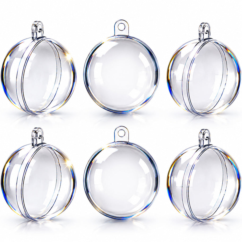 Set of 6 Mini Clear Plastic Ball Ornaments 1.92 Inches (49 mm)