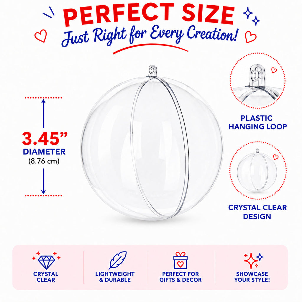 Set of 3 Clear Plastic Ball Ornaments 3.45 Inches (88 mm)