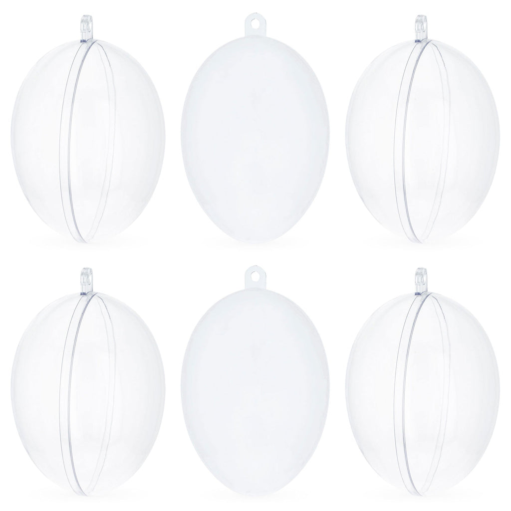 Set of 6 Clear Plastic Egg Ornaments 2.7 Inches