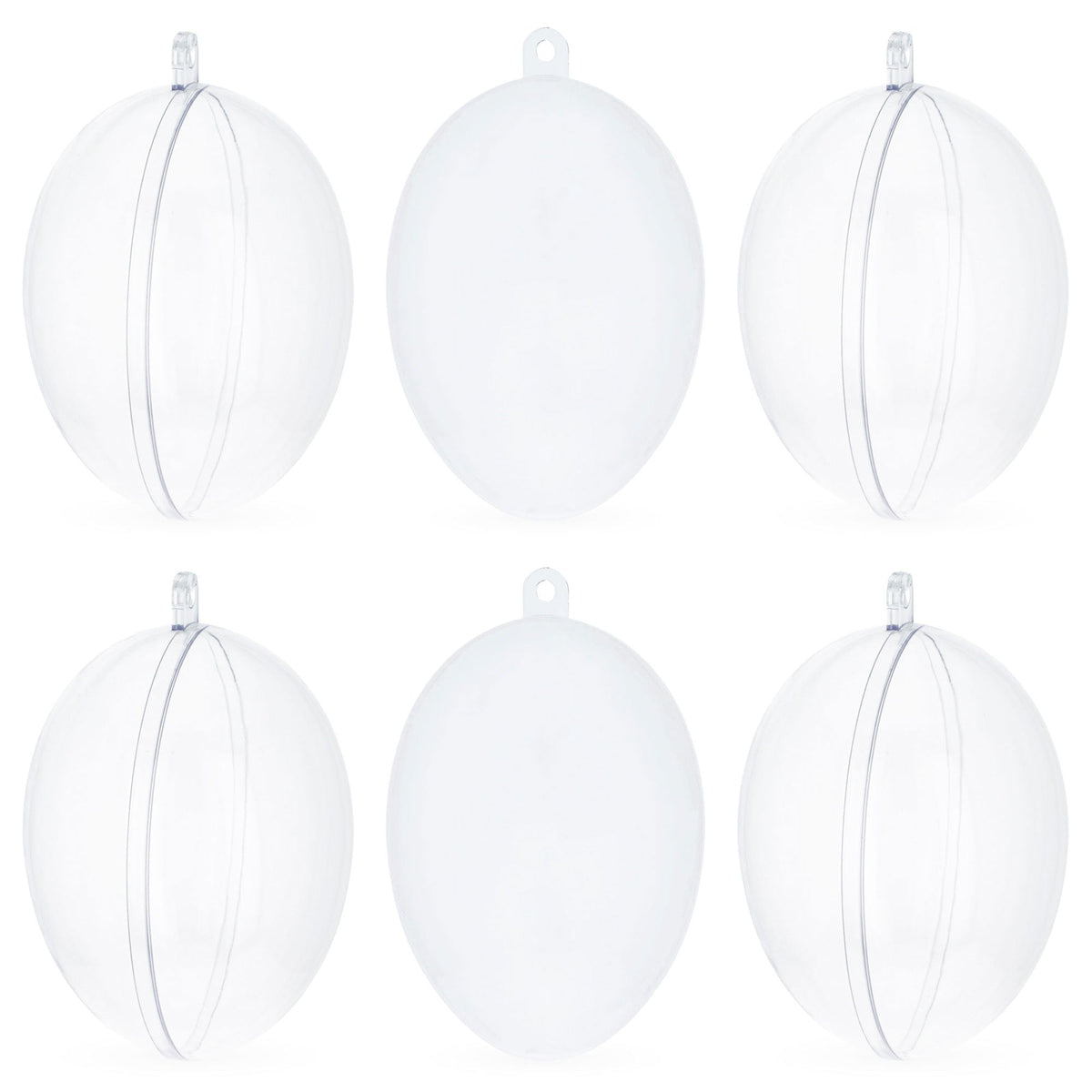 Set of 6 Clear Plastic Egg Ornaments 2.7 Inches