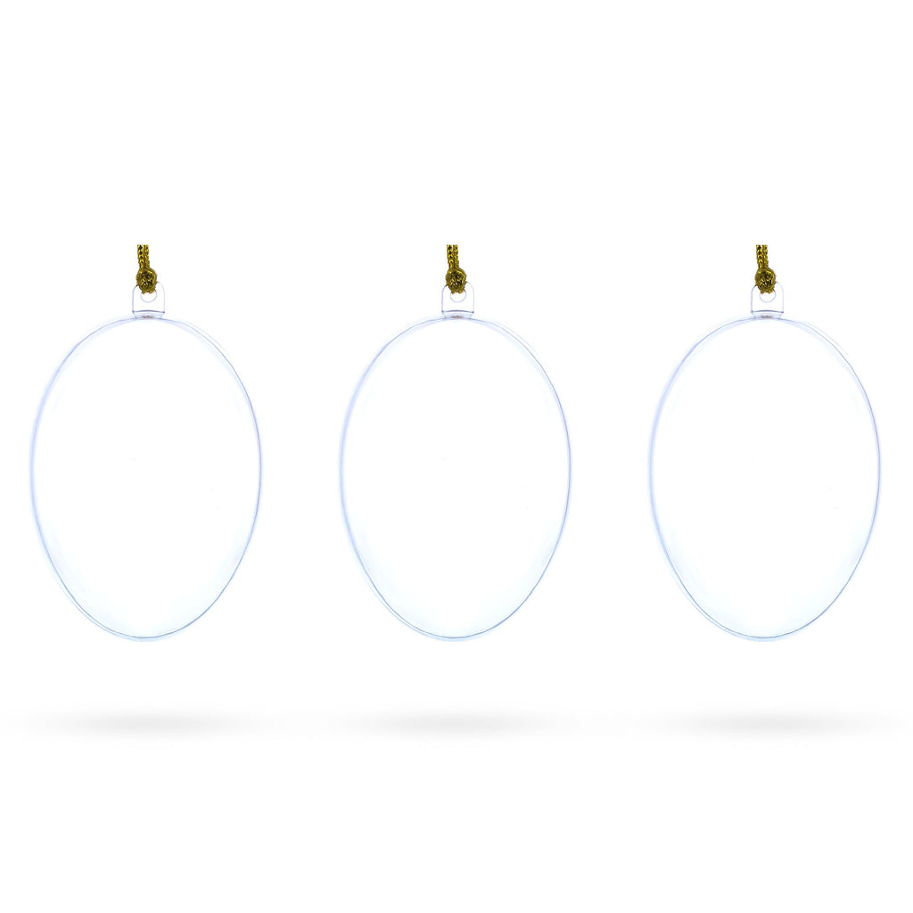 Set of 3 Clear Plastic Egg Ornaments 3.4 Inches (86 mm)