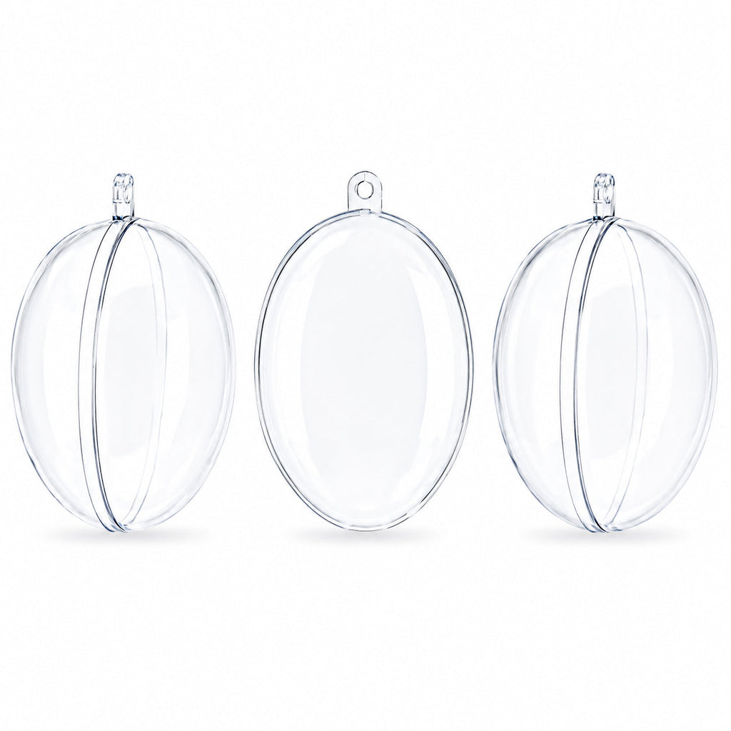 Set of 3 Clear Plastic Egg Ornaments 4.35 Inches (100 mm)