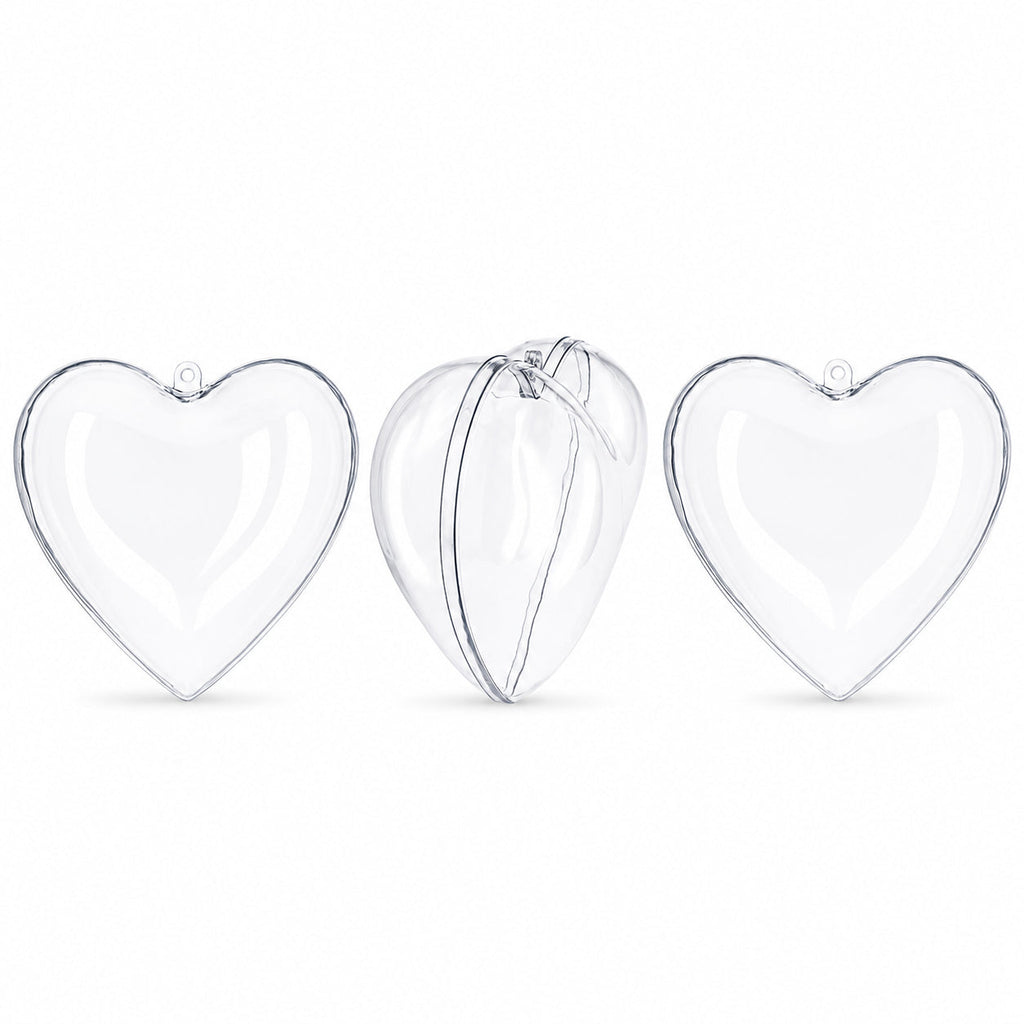 Set of 3 Clear Plastic Heart Ornaments 3.85 Inches (98 mm)