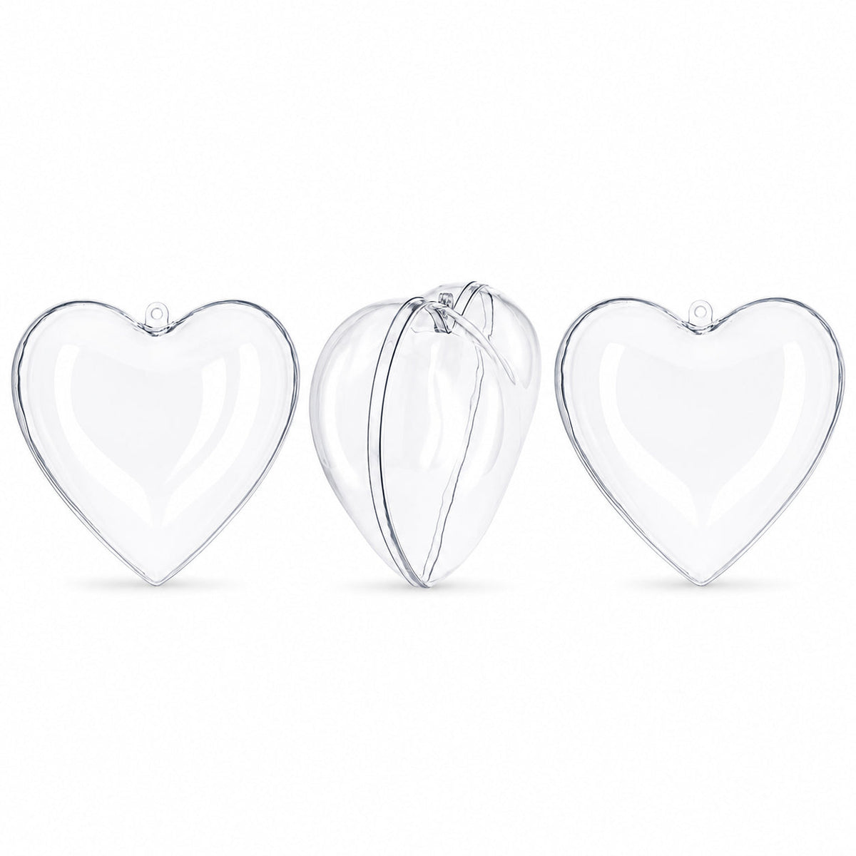 Set of 3 Clear Plastic Heart Ornaments 3.85 Inches (98 mm)