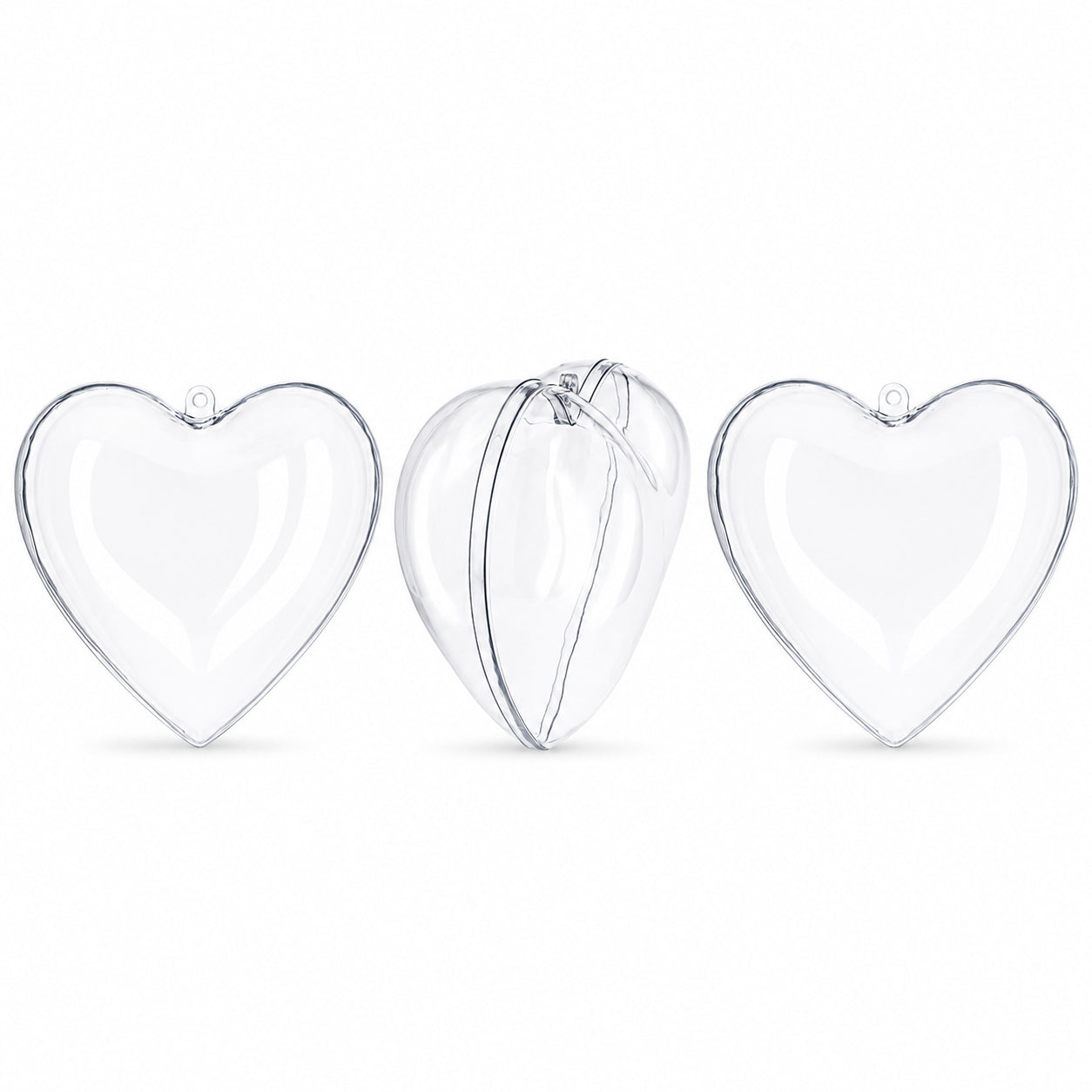 Set of 3 Clear Plastic Heart Ornaments 3.05 Inches