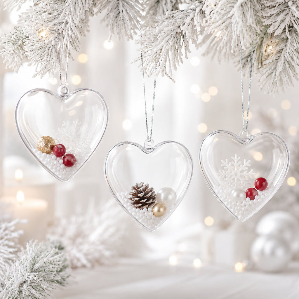 Set of 3 Clear Plastic Heart Ornaments 3.85 Inches (98 mm)