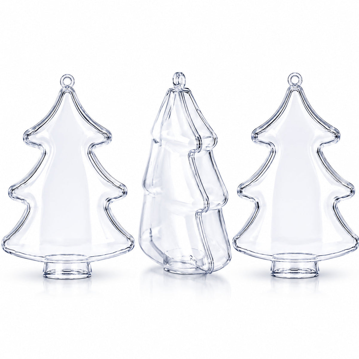 Set of 3 Clear Plastic Christmas Tree Shape Ornaments 4.35 Inches