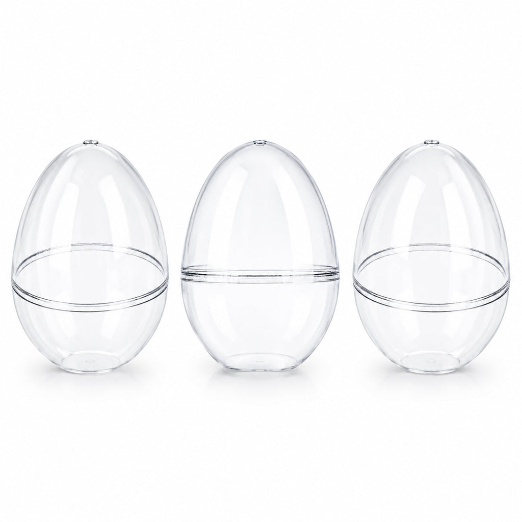 Set of 3 Clear Plastic Standing Egg Ornaments 3.58 Inches (91 mm)