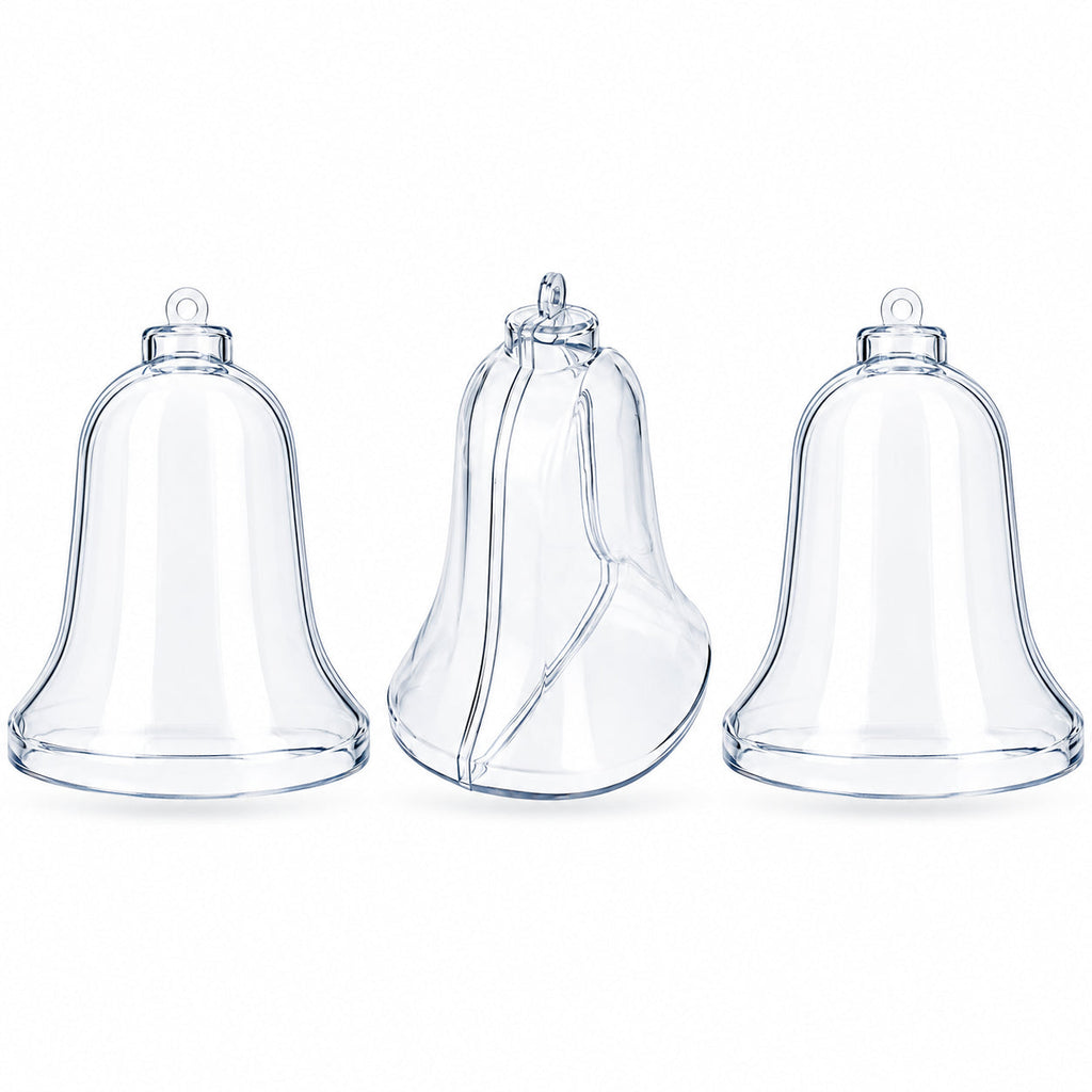 Set of 3 Clear Plastic Bell Ornaments 3.7 Inches (94 mm)