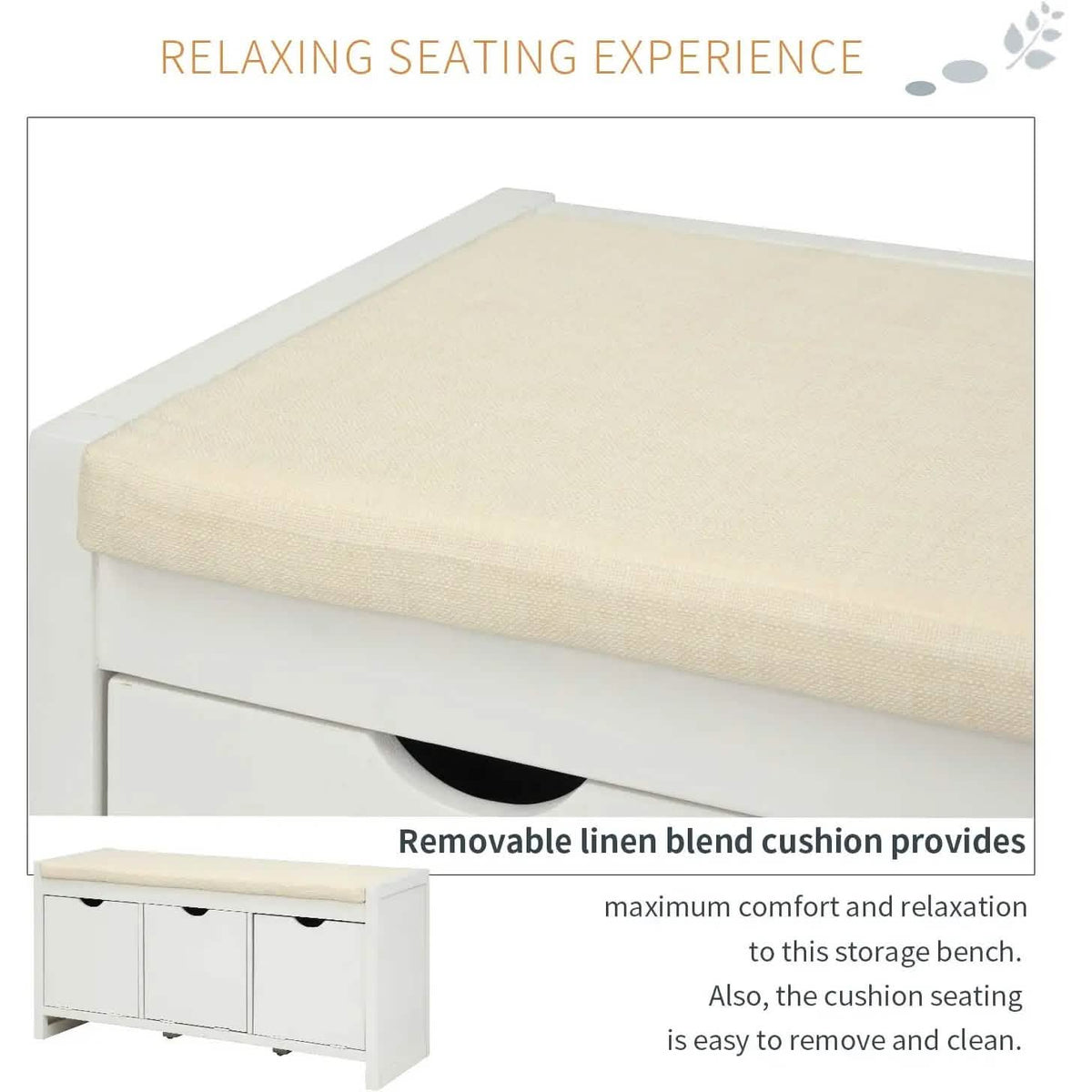 Storage Bench with Removable Cushion and 3 Flip Lock Storage Cubbies