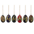 Set of 6 Golden Birds Egg Shape Wooden Christmas Ornaments 1.5 Inches