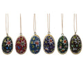 Set of 6 Flowers Wooden Egg Shape Christmas Ornaments 1.5 Inches