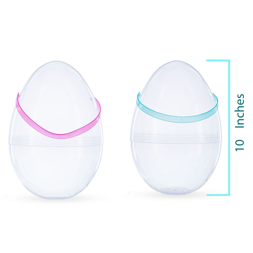 Set of 2 Transparent Jumbo Plastic Easter Eggs with Handles Large Size 10 Inches