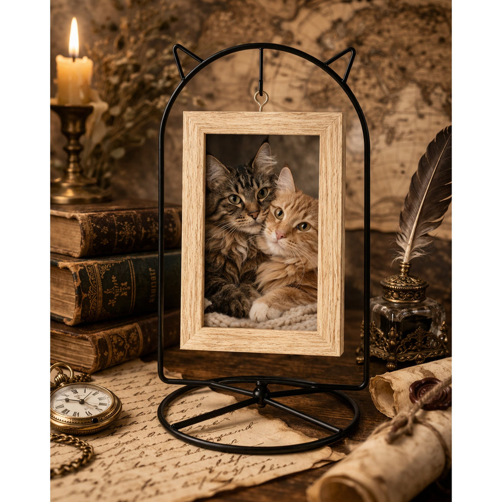 Black Cat Hanging Photo Picture Frame and Metal Ornament Stand 9.25 Inches