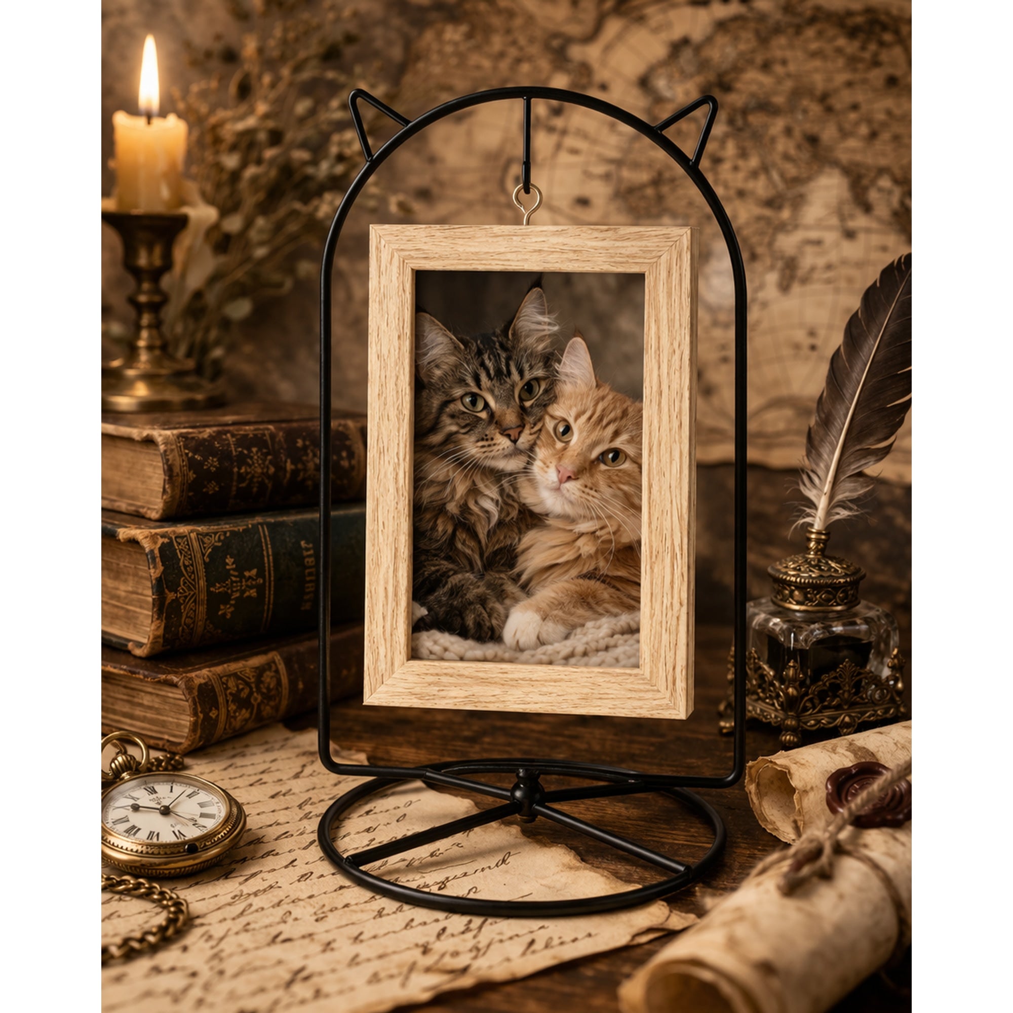 Black Cat Hanging Photo Picture Frame and Metal Ornament Stand 9.25 Inches