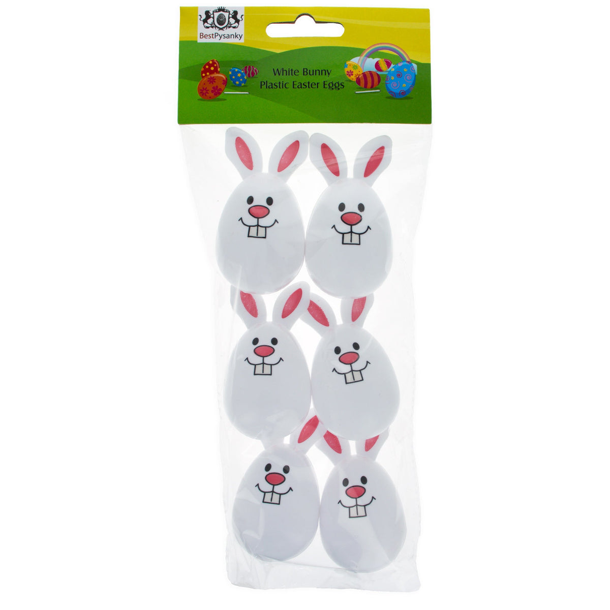 Set of 6 White Bunnies Plastic Easter Eggs
