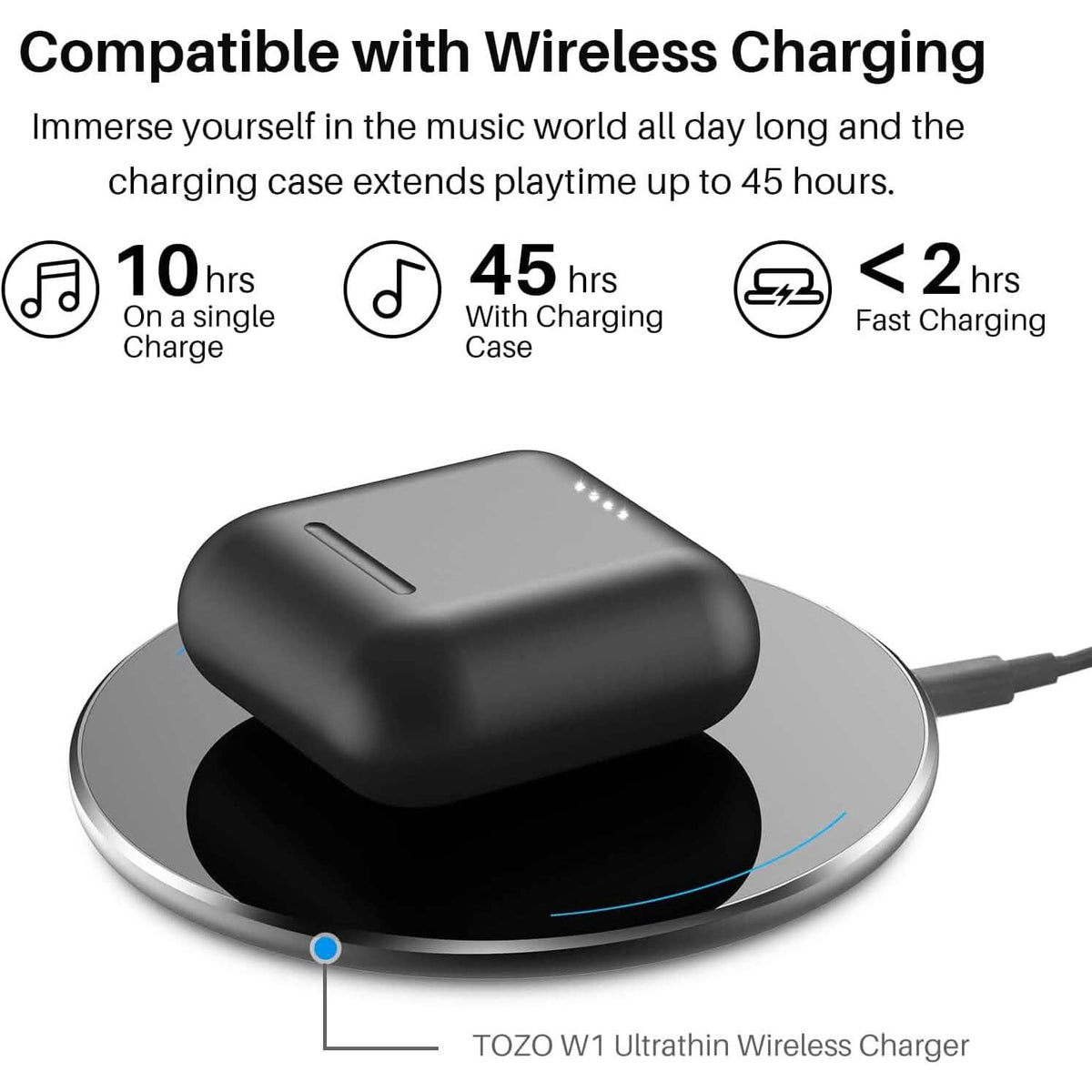 TOZO T6 True Wireless Earbuds Bluetooth 5.3 Headphones Touch Control with Wireless Charging Case (Refurbished)